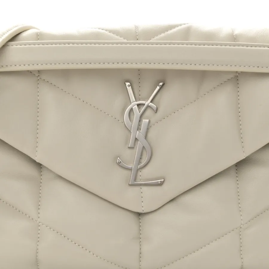 Saint Laurent Mini Loulou Chain Satchel Crema Soft Quilted Puffer Monogram Lambskin Leather Aged Gold Hardware