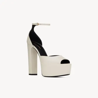 Yves Saint Laurent white leather platform sandals
