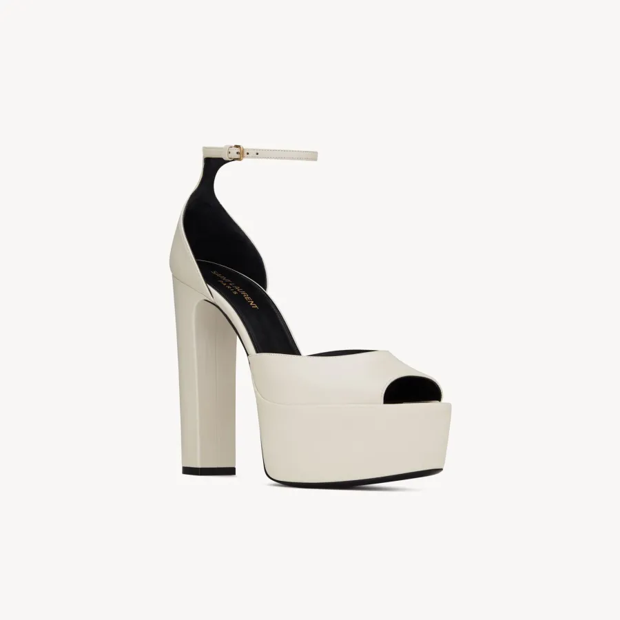 Yves Saint Laurent white leather platform sandals