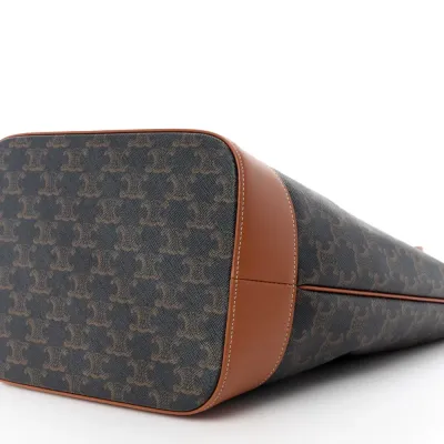 Celine Medium Bucket Bag Tan Triomphe Canvas & Calfskin Leather