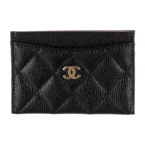 Chanel Small Classic Card Holder Interlocking CC Logo Card Holder Black Caviar Leather Gold Hardware