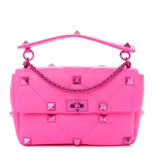 Valentino Garavani Large Roman Stud Shoulder Bag Pink PP Lacquer Monochrome Nappa Leather Incognito Hardware