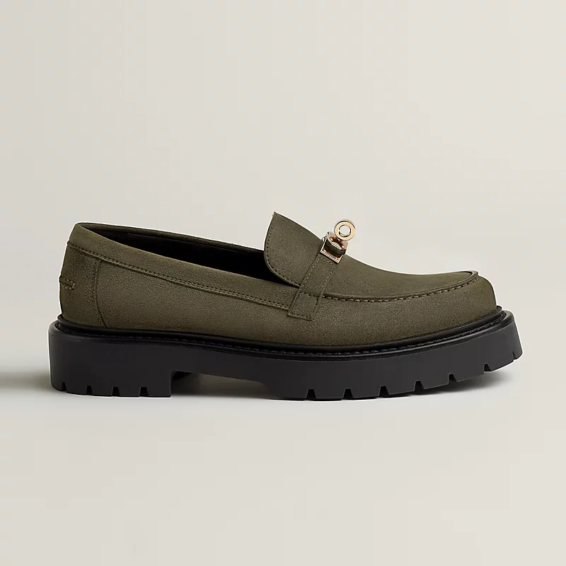 HERMES Icone Green Loafers