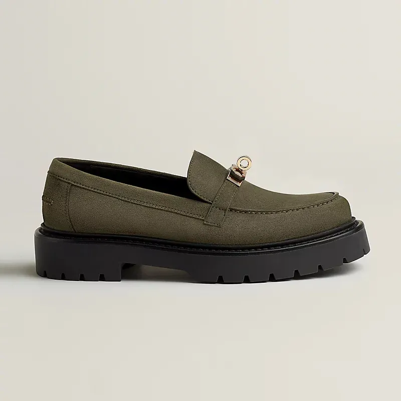 HERMES Icone  Green Loafers
