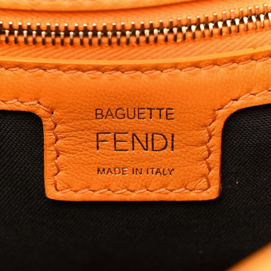 Fendi FF 1974 Embossed Baguette Clementine Nappa Leather Gold Hardware