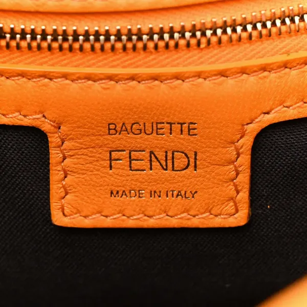 Fendi FF 1974 Embossed Baguette Clementine Nappa Leather Gold Hardware - Image 2