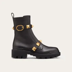 VALENTINO ROMAN STUD Calf leather ankle boots with same colour rivets (heel height: 4cm)
