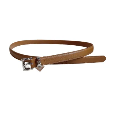 Prada Women' s Square Buckle Thin Belt In Black/Brown/White Calfskin With Gold/Silver Hardware 15mm