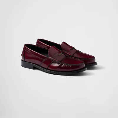 PRADA Deep red shiny leather loafers