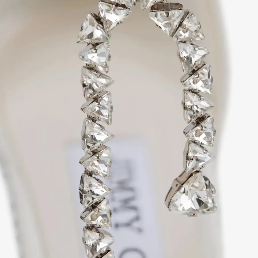 JIMMY CHOO Crystal decorated ivory white satin heels