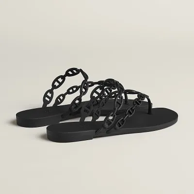 HERMES Island Black Slippers