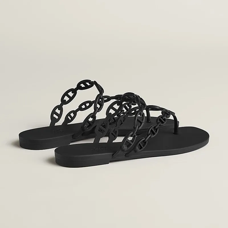 HERMES Island Black Slippers