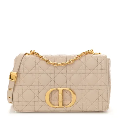 Dior Medium Caro Bag Beige Supple Cannage Calfskin Leather Gold Hardware