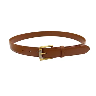 Gucci Women's Emblem Belt With Monogram Buckle In Brown/White/Black Smooth Calfskin With Gold Hardware 30mm