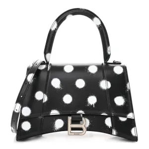 Balenciaga Small Hourglass Top Handle Bag Black/White Smooth Calfskin Leather Spray Polka Dot Silver Hardware