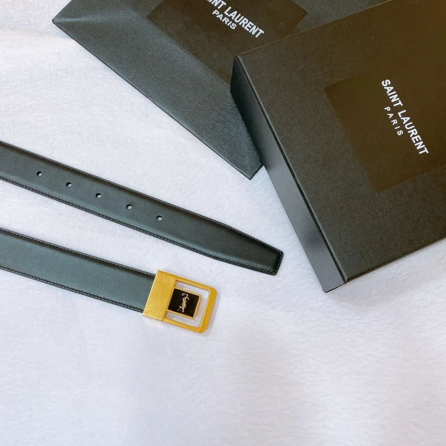 Saint Laurent LA 66 Buckle Belt In Black Calfskin With Gold Hardware 30mm