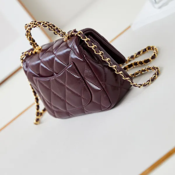 Chanel Gold handle handbag wine red/black/White/milk tea color/avocado green crossbody bag - Image 4