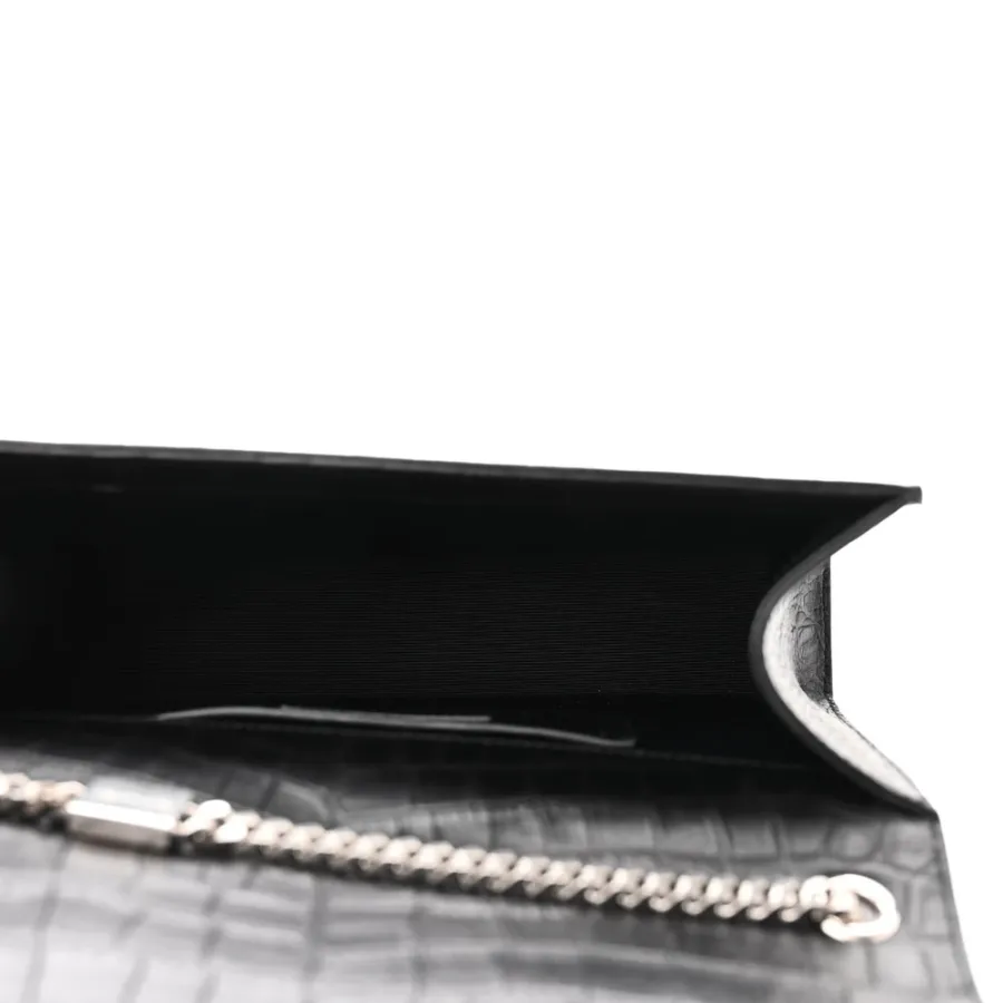 Saint Laurent Medium Kate Tassel Satchel Black Embossed Classic Monogram Calfskin & Crocodile Leather Silver Hardware