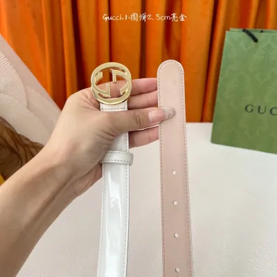 Gucci Women's GG Buckle Belt In Red/White/Black Patent Calfskin With Gold/Silver Hardware 25mm