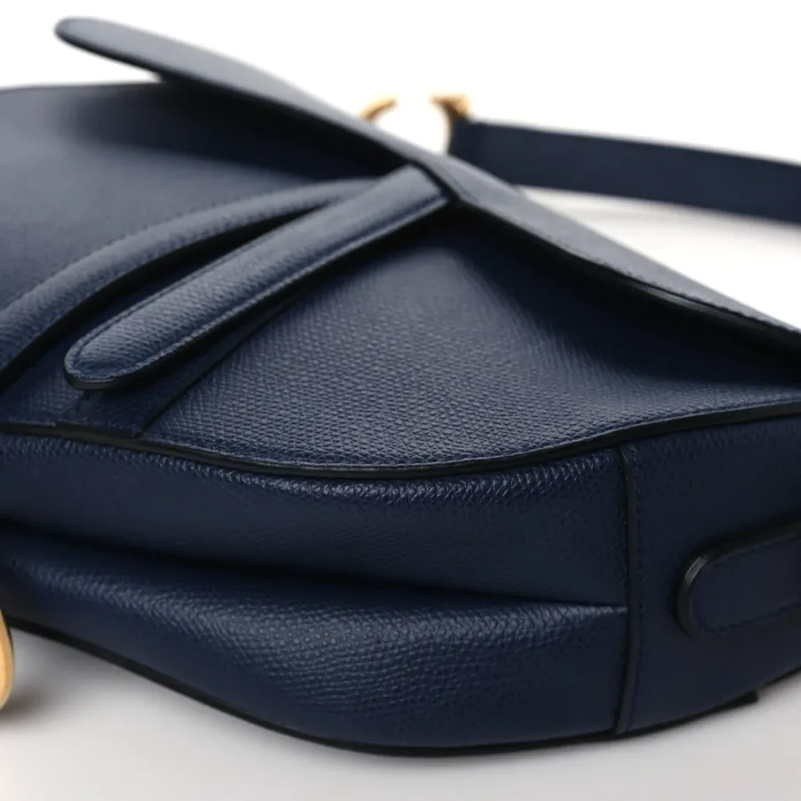 Dior Medium Saddle Bag Indigo Blue Grained Calfskin Leather Gold Hardware