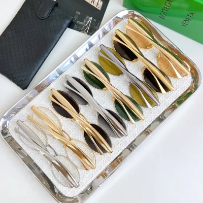 Bottega Veneta Oval glasses gold/silver/yellow/apricot/green/brown/black gold/grey silver color Size 57口21-135