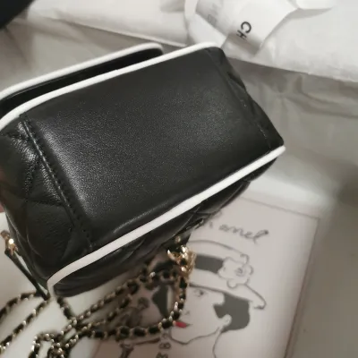 Chanel Black / White Quilted  Lambskin Leather
