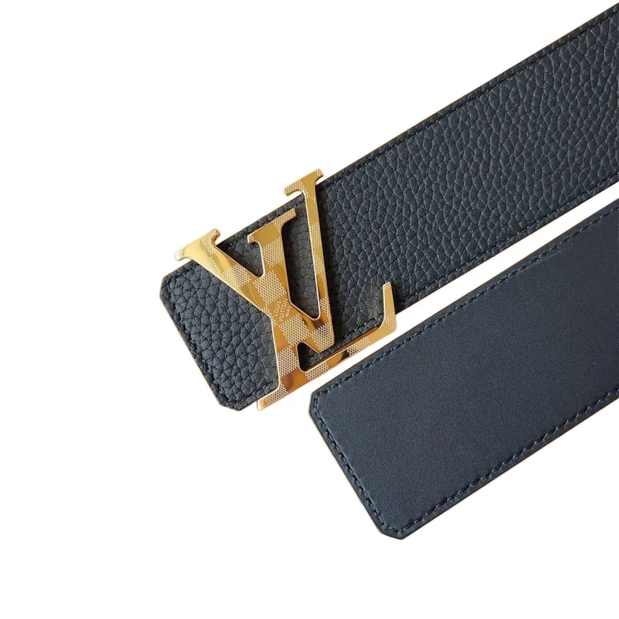 Louis Vuitton Men's Damier Buckle Reversible Belt In Black Calfskin With Gold/Silver Hardware 40mm
