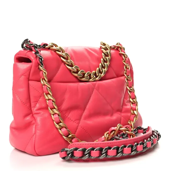 Chanel 19 Flap Medium Coral Quilted Goatskin Leather - Image 3