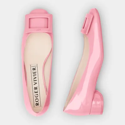 Roger Vivier U Look Ballerinas In Pink Patent Leather With Lacquered Buckle (Heel Height 2.5cm)