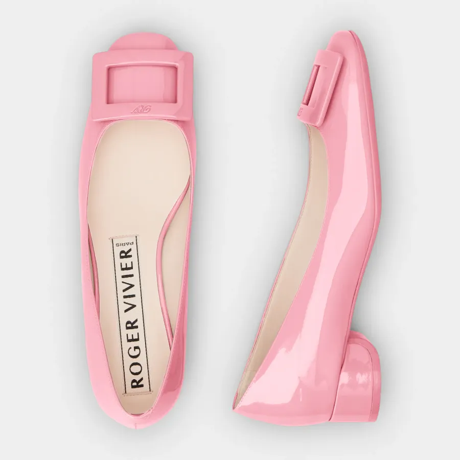 Roger Vivier U Look Ballerinas In Pink Patent Leather With Lacquered Buckle (Heel Height 2.5cm)