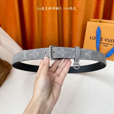 Louis Vuitton Women's D-Ring Raffia Belt In Grey Monogram Canvas With Silver Hardware 30mm