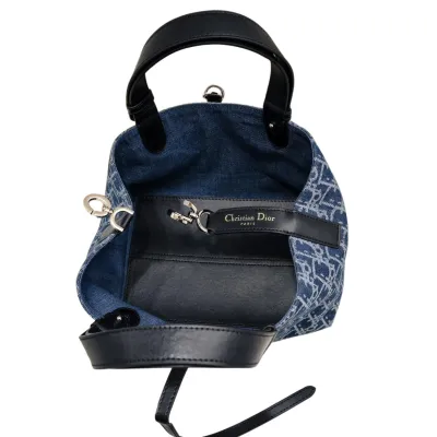 Dior Small Dior Toujours Bag In Blue Denim Dior Oblique Jacquard With Gold Hardware