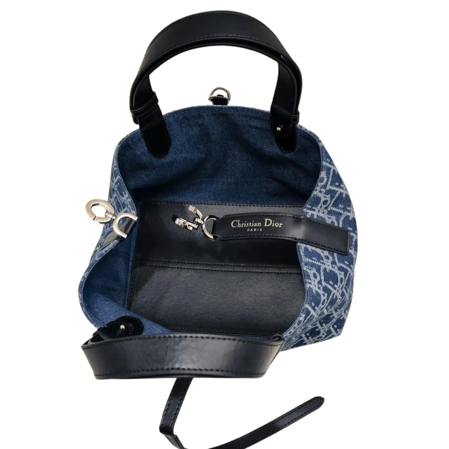 Dior Small Dior Toujours Bag In Blue Denim Dior Oblique Jacquard With Gold Hardware
