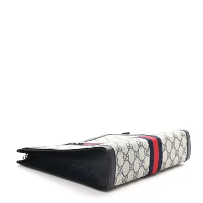 Gucci Small Web Ophidia Pouch Beige/Blue GG Supreme Monogram Canvas Gold Hardware