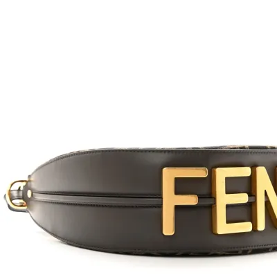 Fendi Small FF 1974 Fendigraphy Hobo Bag Tobacco/Moro/Ebano Jacquard Fabric & Grace Vitello Leather Gold Hardware