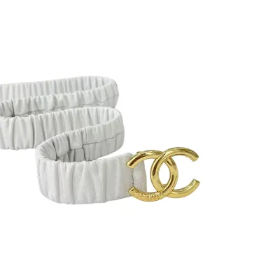 Chanel Women's CC Elastic Belt In Black/White Lambskin With Silver/Gold Hardware 30mm