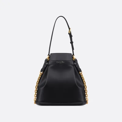 Dior Medium C'est Dior Bag In Black CD-Embossed Calfskin/Blue Dior Oblique Jacquard With Gold Hardware