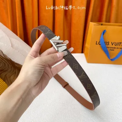 Louis Vuitton Women's GO-14 Adjustable Belt In Black/Brown/White Calfskin And Monogram Canvas With Gold/Silver Hardware 20mm