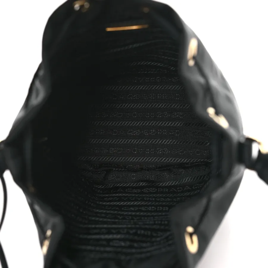 Prada Mini Re-Edition 1978 Bucket Bag Black Re-Nylon & Saffiano Leather Gold Hardware