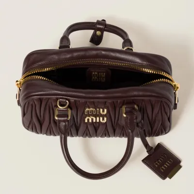 Miu Miu Arcadie matelassé Quilted Lambskin Leather Deep Brown Top-Handle Bags