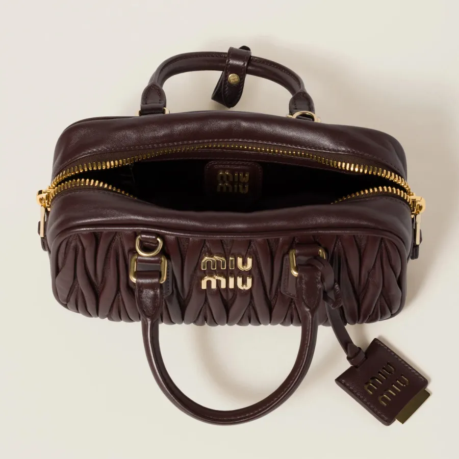 Miu Miu Arcadie matelassé Quilted Lambskin Leather Deep Brown Top-Handle Bags
