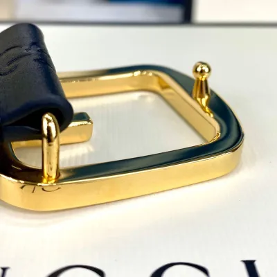 Gucci Men's Square G Buckle Belt In Black Monogram Calfskin With Gold/Silver Hardware 38mm