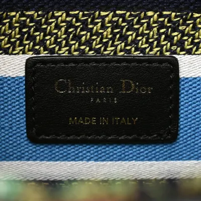 Dior Medium D-Constellation Lady D-Lite Blue Multicolor Embroidered Canvas Gold Hardware