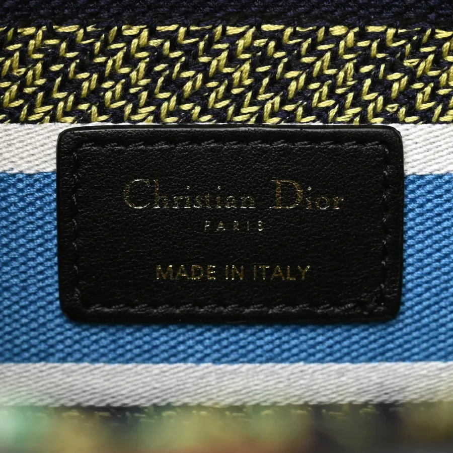 Dior Medium D-Constellation Lady D-Lite Blue Multicolor Embroidered Canvas Gold Hardware