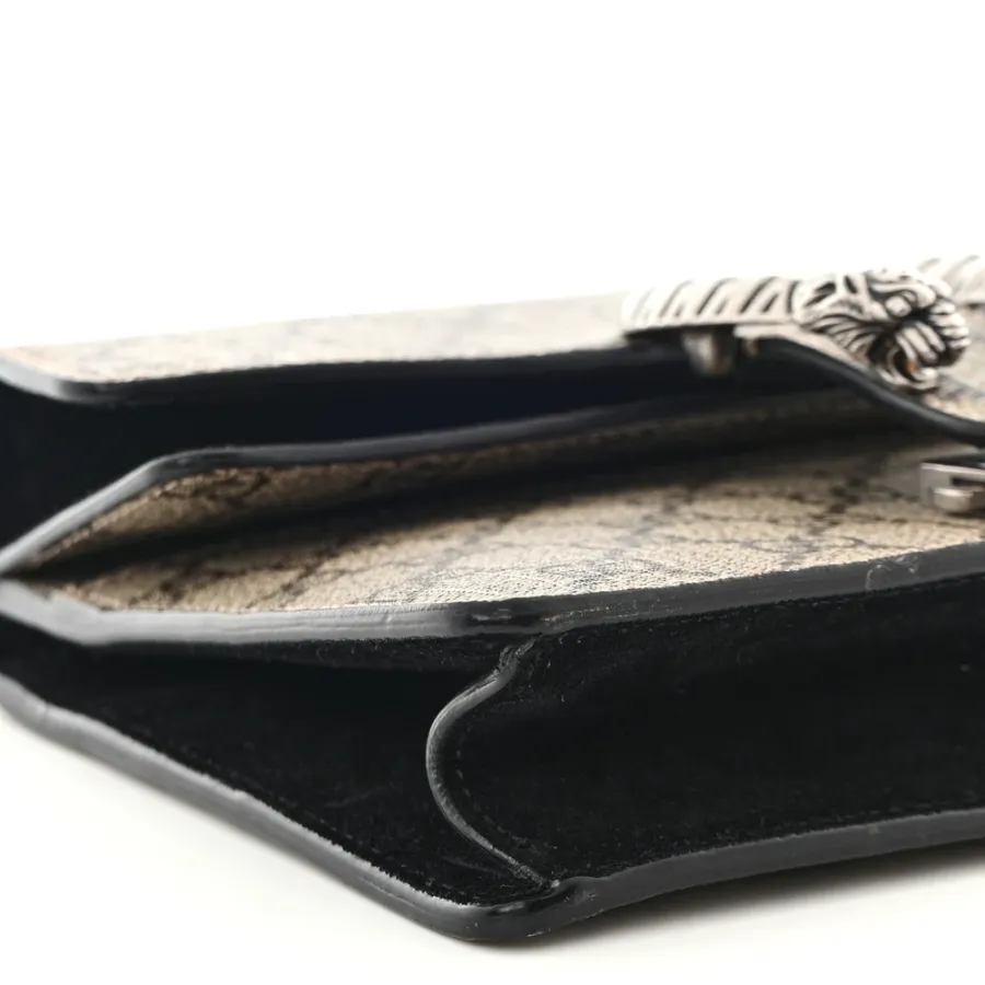 Gucci Mini Dionysus Shoulder Bag Black GG Supreme Monogram Canvas Aged Silver Hardware