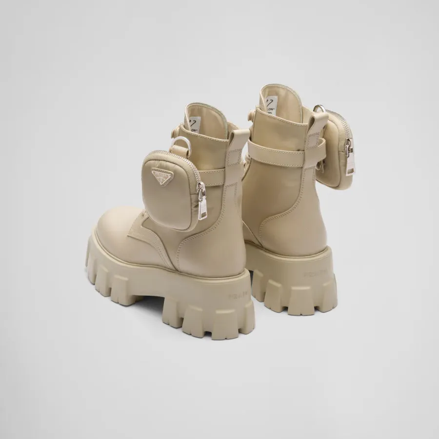 PRADA Desert Yellow marbled leather boots (with bag)