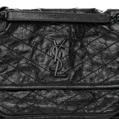 Saint Laurent Medium Niki Chain Satchel Black Crinkled Monogram Calfskin Matelasse Leather Black Hardware