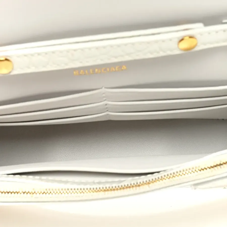 Balenciaga XS Hourglass Chain Bag White Crocodile Embossed Shiny Calfskin Leather Gold Hardware