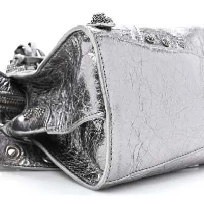 Balenciaga XS Crystal Neo Cagole Handbag Silver Agneau Arena Leather Silver Hardware