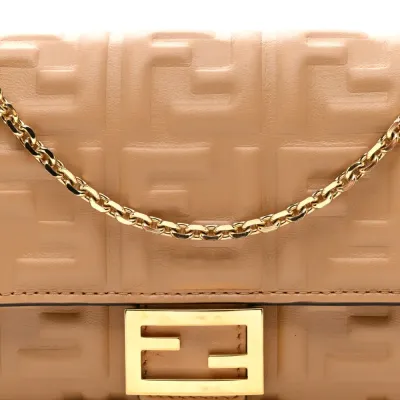 Fendi FF Embossed Continental Wallet On Chain (WOC) Matisse Nappa Leather Miele Scuro Gold Hardware
